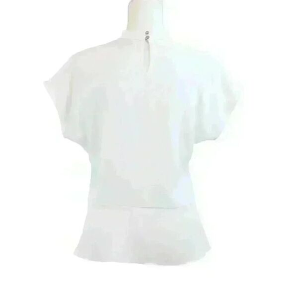 DKNY Cream White Blouse High-Neck Cap-Sleeve Side-Zip Front Pleats Size XS - Picture 8 of 10